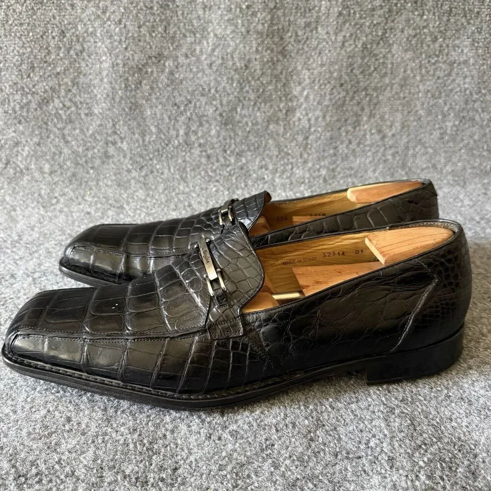 Mezlan Men's Black Crocodile Leather Loafer Dress Shoes Square Toe 14 M Luxury